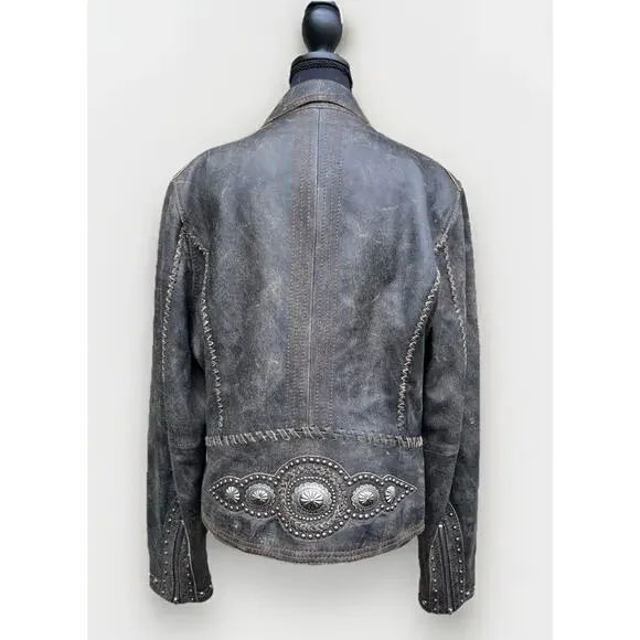 CRIPPLE CREEK Studded Leather Jacket Sz L Western Cowgirl Biker - Picture 4 of 11